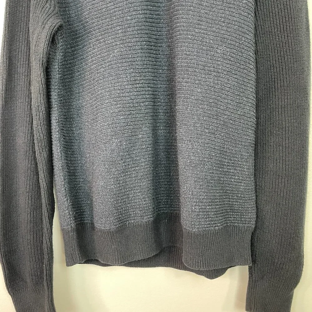 Banana Republic Sweater Large Black Navy Blue 1/4-Zip Pullover Cotton Blend Mens